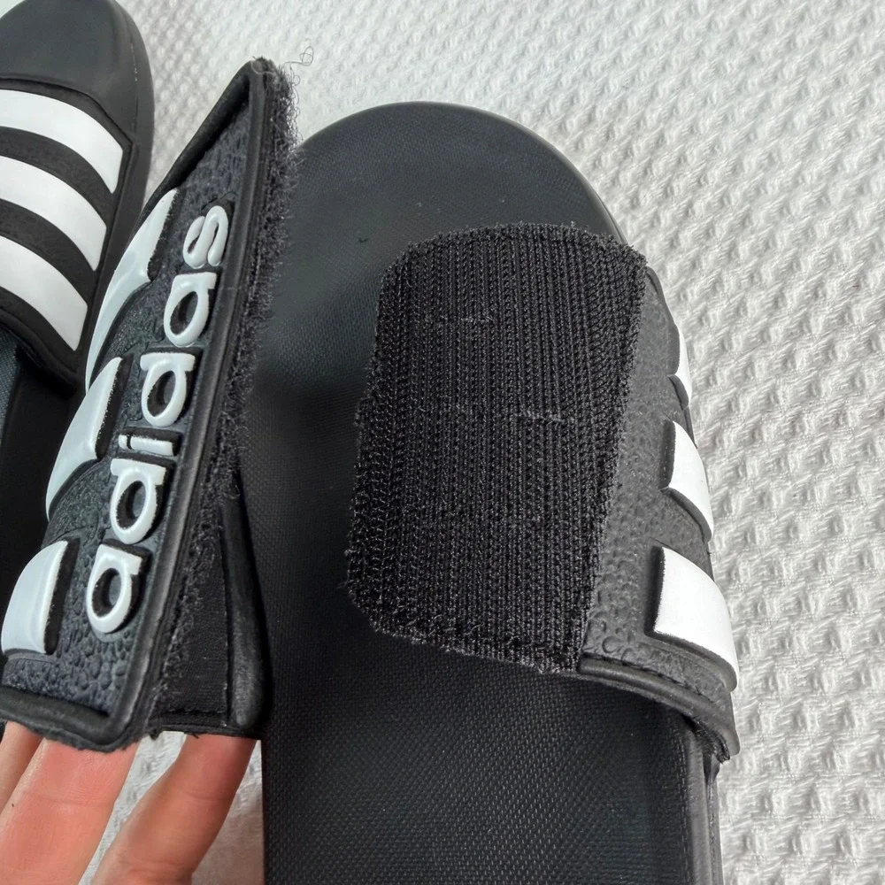 Adidas Adilette Slides Black White Adjustable Strap Sandals Mens 5 W6